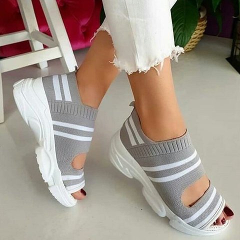 Flying Woven Sandals Women's New Summer Flat-Bottomed Style Comfortable Elastic Thick-Soled Sports Fish Mouth Shoes Large Size Factory - AFFORDABLE MARKET