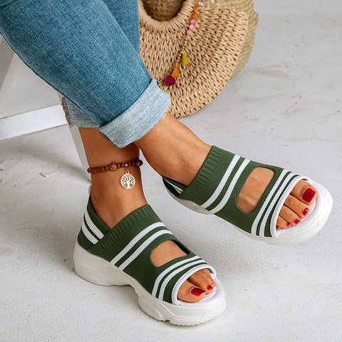 Flying Woven Sandals Women's New Summer Flat-Bottomed Style Comfortable Elastic Thick-Soled Sports Fish Mouth Shoes Large Size Factory - AFFORDABLE MARKET