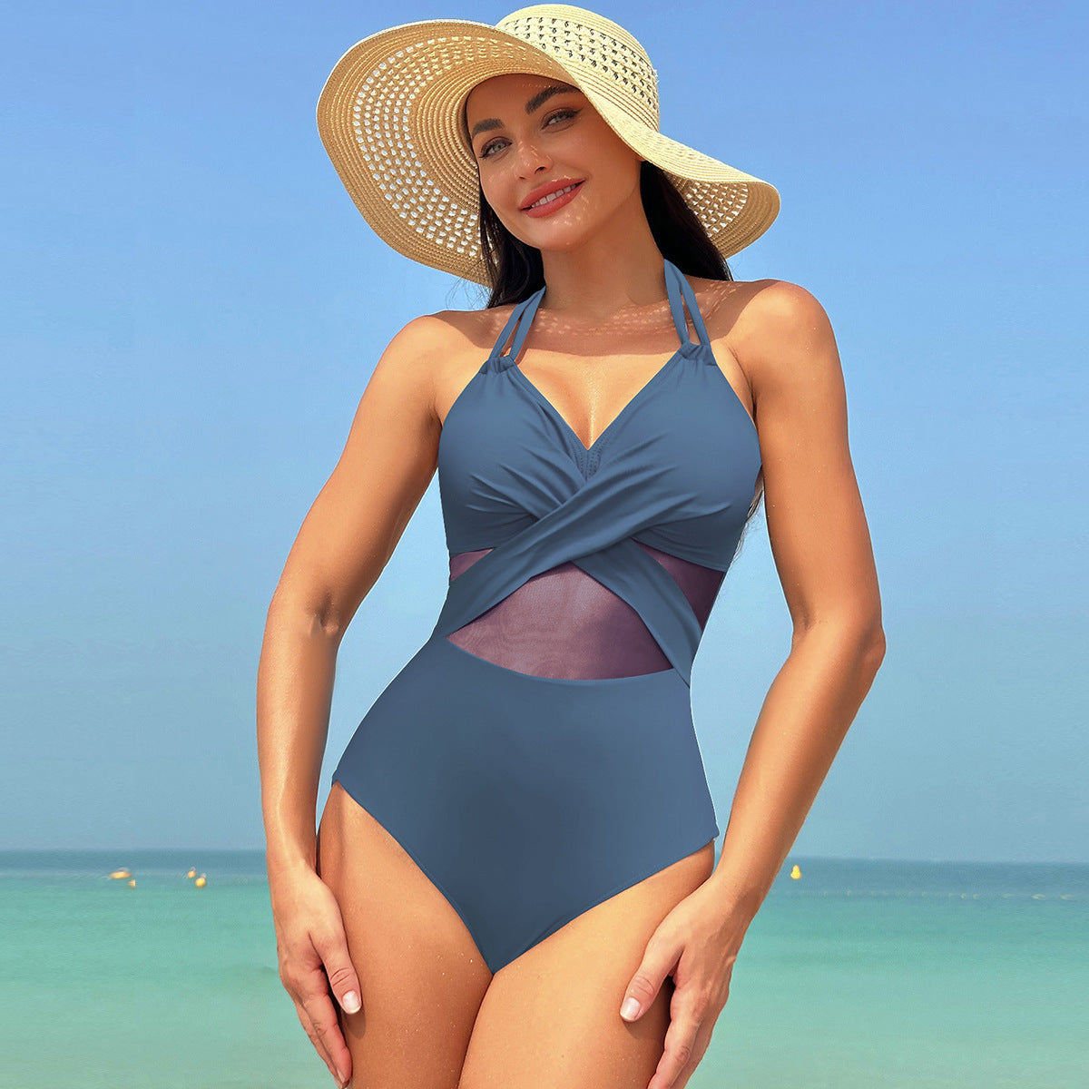 Halter-neck Cross-Strap Swimsuit