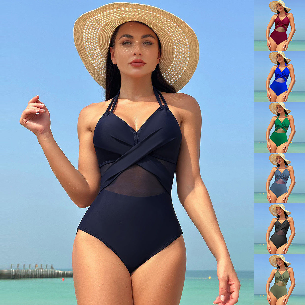 Halter-neck Cross-Strap Swimsuit