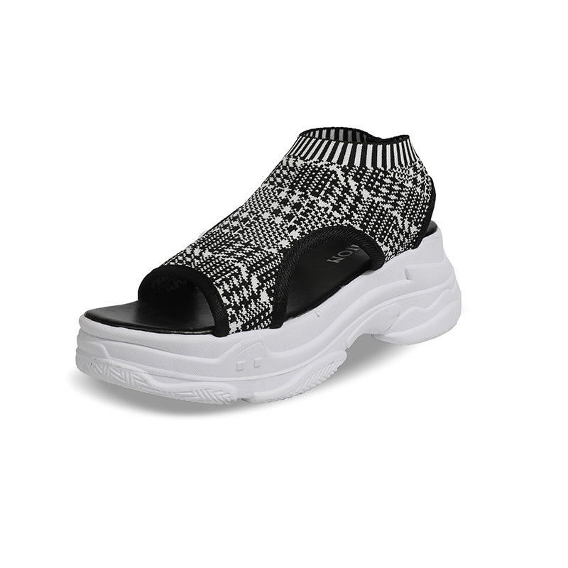 Flying Woven Sandals Women's New Summer Flat-Bottomed Style Comfortable Elastic Thick-Soled Sports Fish Mouth Shoes Large Size Factory - AFFORDABLE MARKET