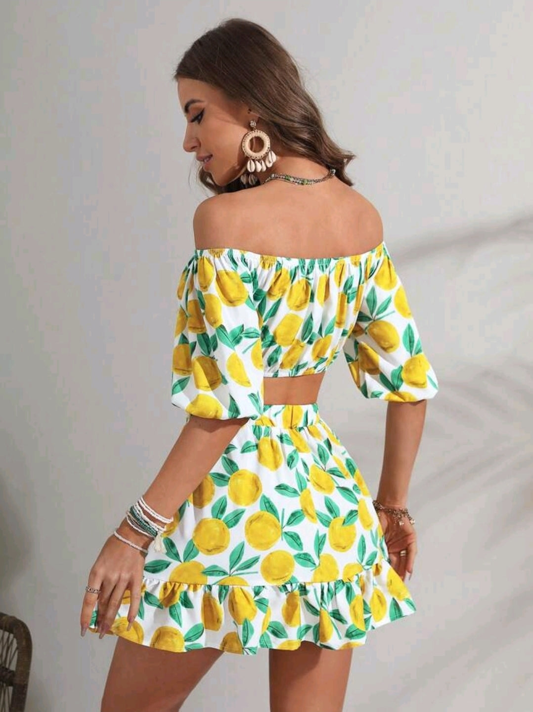 Women's Lemon Printing Top and Hem Skirt