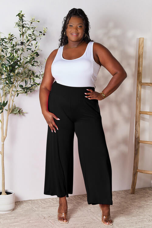 Double Take Full Size Smocked Wide Waistband Wide Leg Pants - AFFORDABLE MARKET