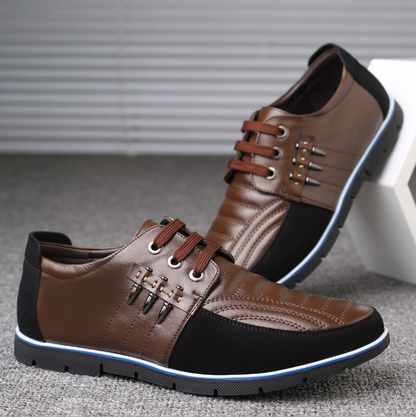 Men's Leather Shoes Korean Casual Leather Shoes First Layer Cowhide Three-color Lace Round Head Hollow Dress Youth Shoes - AFFORDABLE MARKET