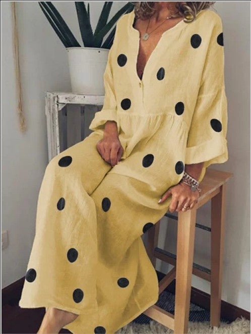 Hot Selling European and American Fashion Women's Maxi Bohemian Polka Dot Print Dress - AFFORDABLE MARKET