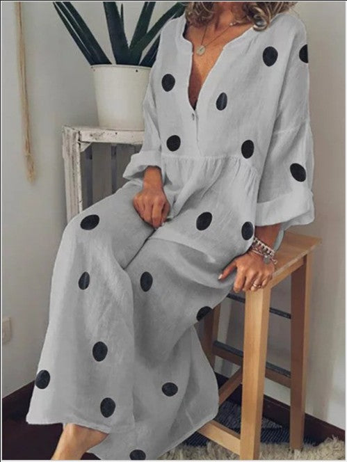 Hot Selling European and American Fashion Women's Maxi Bohemian Polka Dot Print Dress - AFFORDABLE MARKET