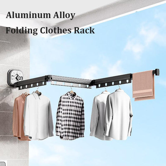 Suction Cup Folding Clothes Hanger Indoor Home Balcony Aluminum Retractable Drying Rack No Punching Folding Clothes Hanger - AFFORDABLE MARKET