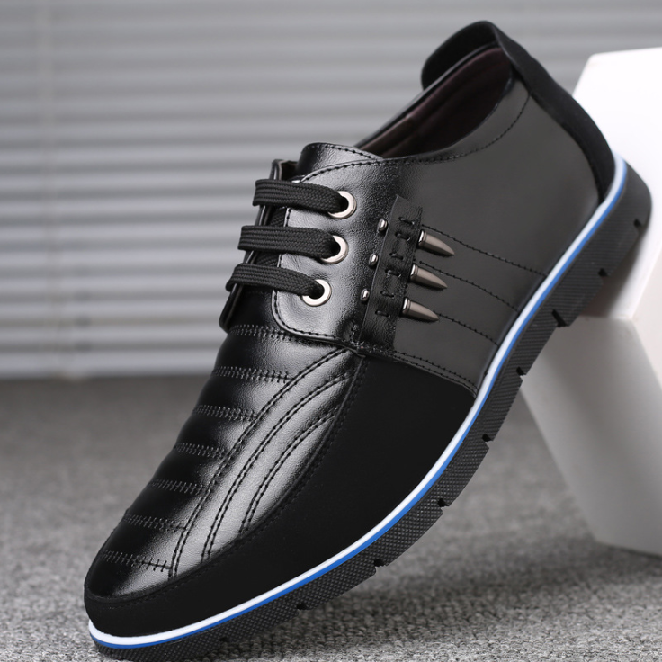 Men's Leather Shoes Korean Casual Leather Shoes First Layer Cowhide Three-color Lace Round Head Hollow Dress Youth Shoes - AFFORDABLE MARKET