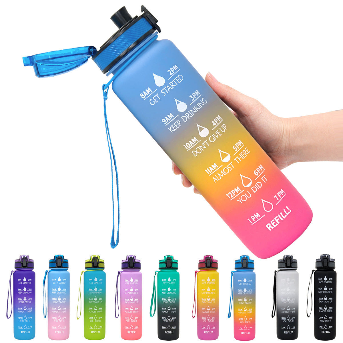 Tritan Water Bottle With Time Marker and Leakproof Cup