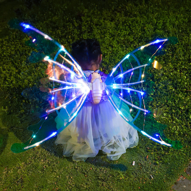 Girls Electrical Butterfly Wings With Lights Glowing Shiny Dress Up Moving Fairy Wings For Birthday Wedding Christmas Halloween - AFFORDABLE MARKET