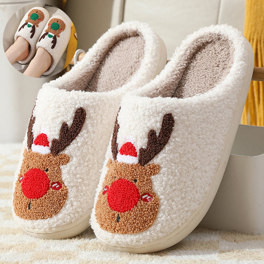 Christmas Shoes Winter Home Slippers Elk Soft Cozy Bedroom Slipper Slip On House Shoes - AFFORDABLE MARKET