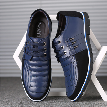 Men's Leather Shoes Korean Casual Leather Shoes First Layer Cowhide Three-color Lace Round Head Hollow Dress Youth Shoes - AFFORDABLE MARKET