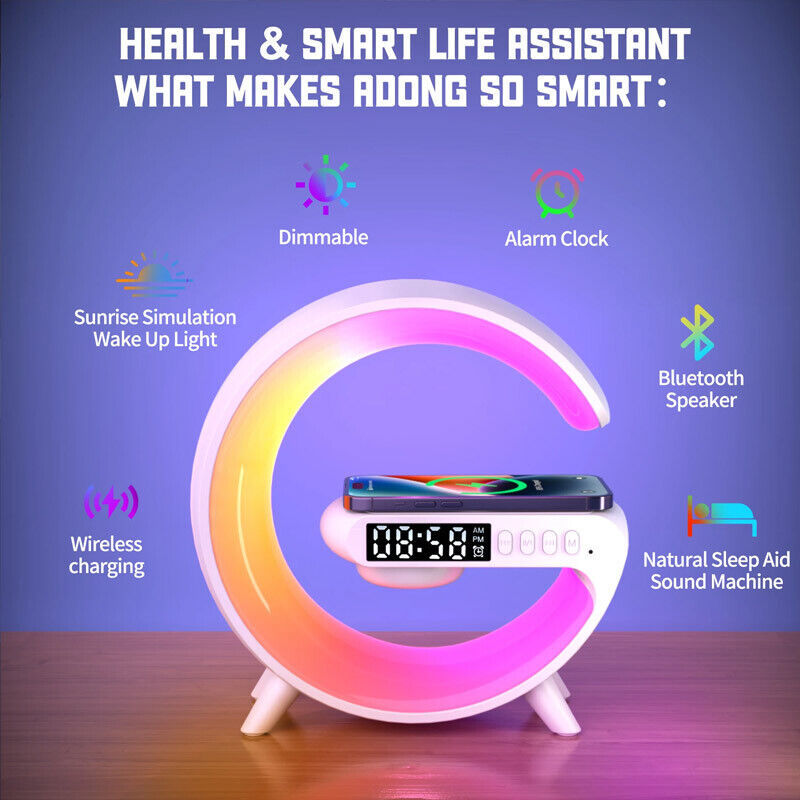 Smart Colorful Bedside Clock With Light and Wireless Charger