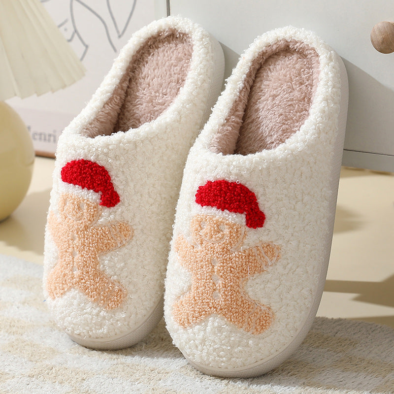 Christmas Home Slippers Cute Cartoon Santa Claus Cotton Slippers For Women And Men Couples Winter Warm Furry Shoes - AFFORDABLE MARKET