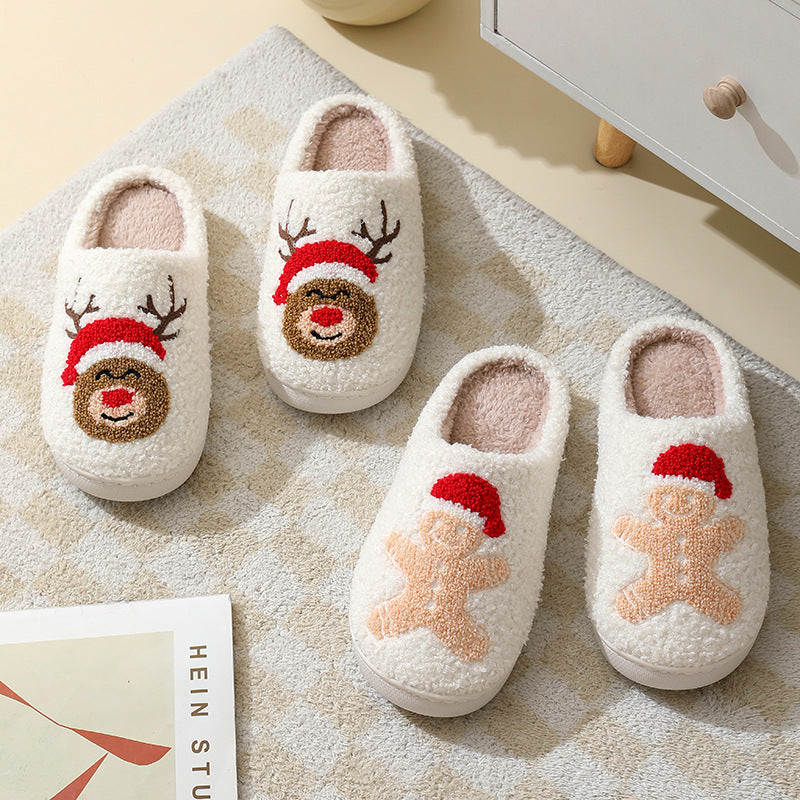 Christmas Home Slippers Cute Cartoon Santa Claus Cotton Slippers For Women And Men Couples Winter Warm Furry Shoes - AFFORDABLE MARKET