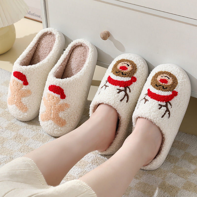 Christmas Home Slippers Cute Cartoon Santa Claus Cotton Slippers For Women And Men Couples Winter Warm Furry Shoes - AFFORDABLE MARKET