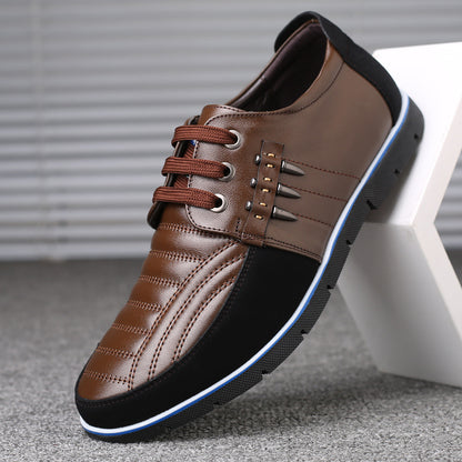 Men's Leather Shoes Korean Casual Leather Shoes First Layer Cowhide Three-color Lace Round Head Hollow Dress Youth Shoes - AFFORDABLE MARKET