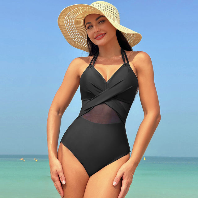 Halter-neck Cross-Strap Swimsuit