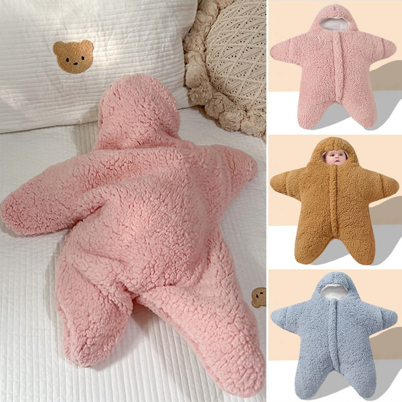 Baby Starfish Lamb Velvet Sleeping Bag Comfortable Newborn Baby Male And Female Baby Outing Winter Quilt Plus Cotton Thickening - AFFORDABLE MARKET