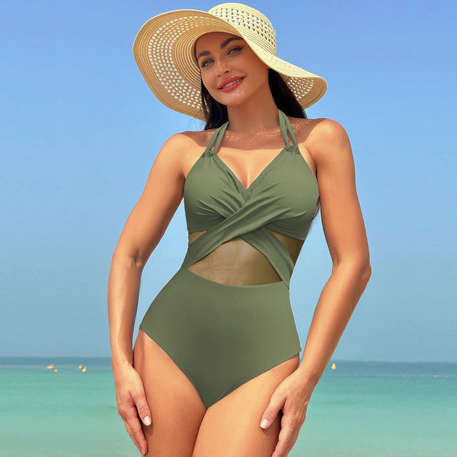 Halter-neck Cross-Strap Swimsuit