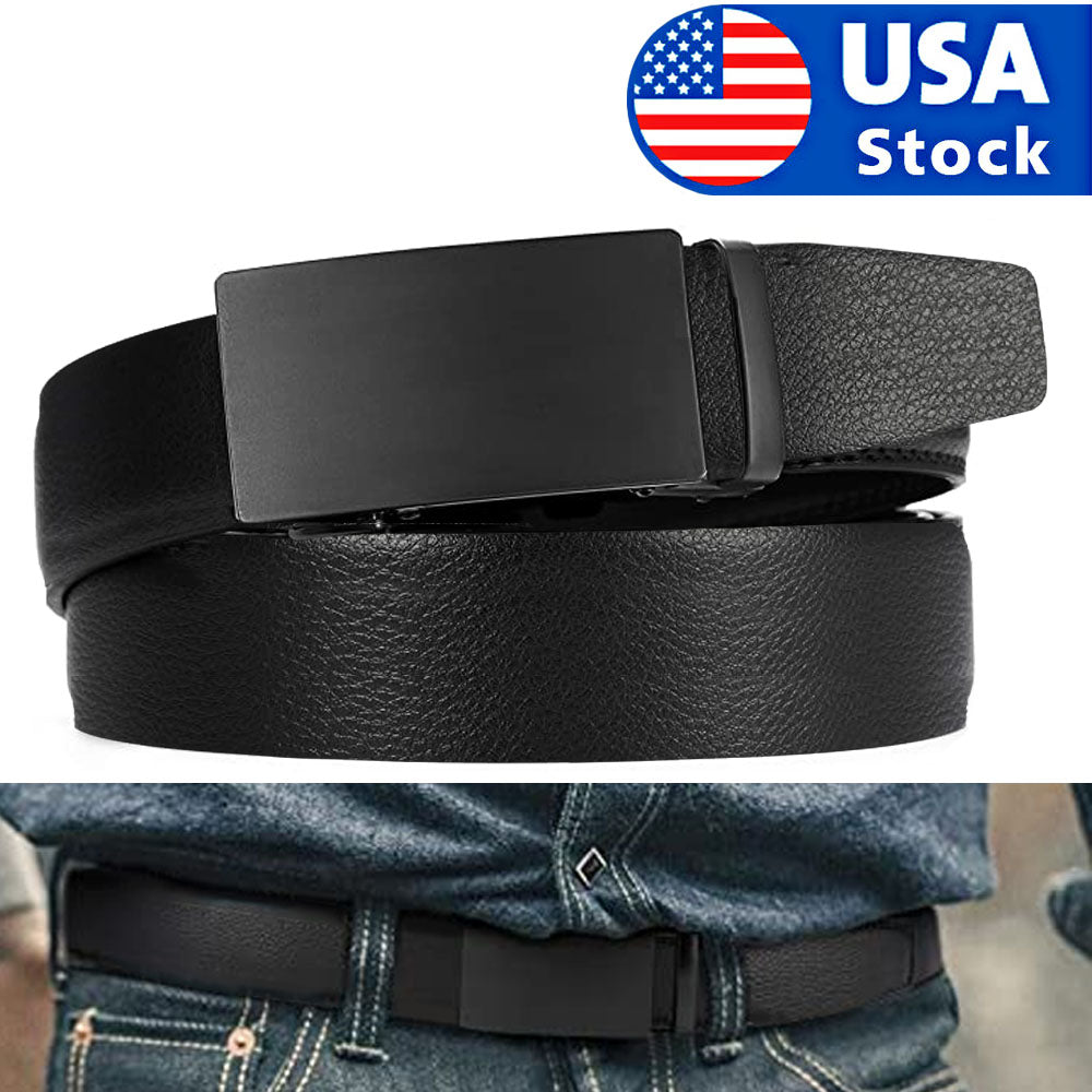 Microfiber Leather Mens Ratchet Belt Belts For Men Adjustable Automatic Buckle Black - AFFORDABLE MARKET