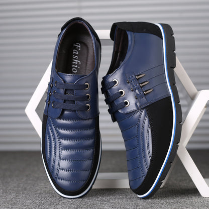 Men's Leather Shoes Korean Casual Leather Shoes First Layer Cowhide Three-color Lace Round Head Hollow Dress Youth Shoes - AFFORDABLE MARKET