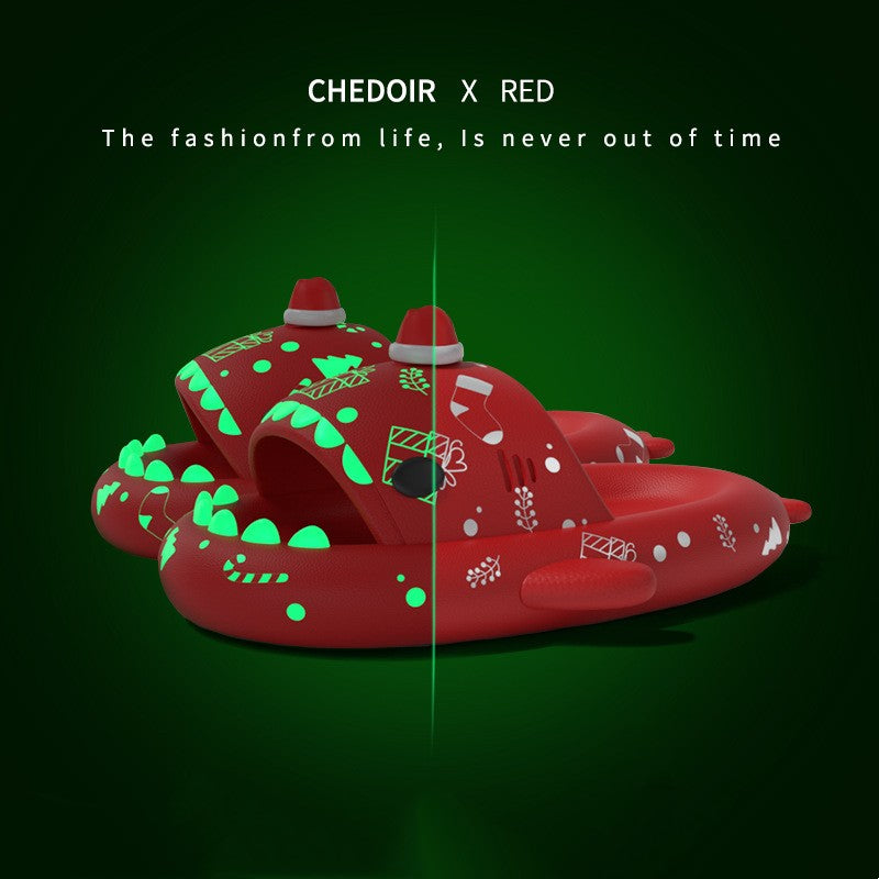 Halloween And Christmas Shoes Ins Luminous Shark Slippers Couple Men Women House Shoes Non-slip Bathroom Slippers Home - AFFORDABLE MARKET