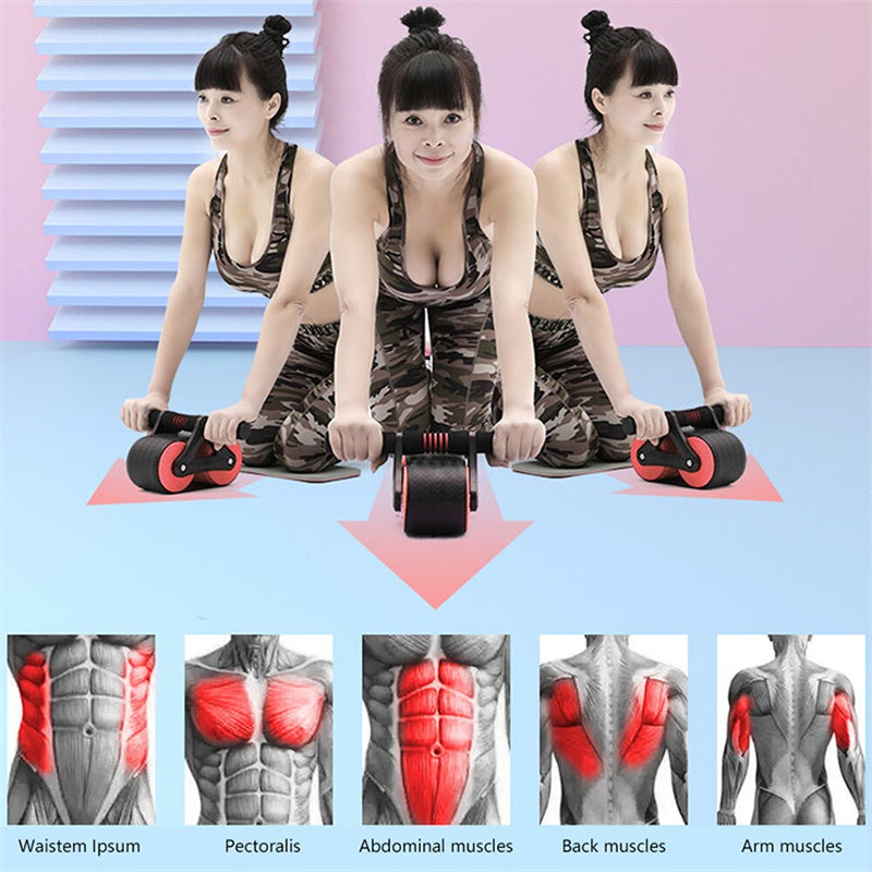 Double Wheel Abdominal Exerciser Women Men Automatic Rebound Ab Wheel Roller Waist Trainer Gym Sports Home Exercise Devices - AFFORDABLE MARKET