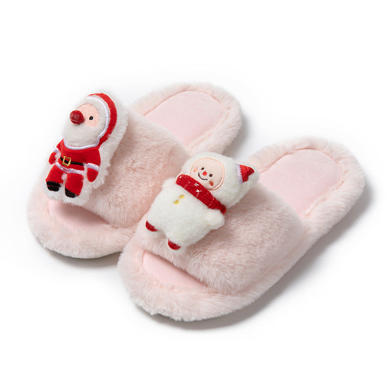 Christmas Shoes Ins Santa Claus Open-toe Cotton Slippers Winter Home Indoor Floor Plush Warm Furry Slippers Women - AFFORDABLE MARKET