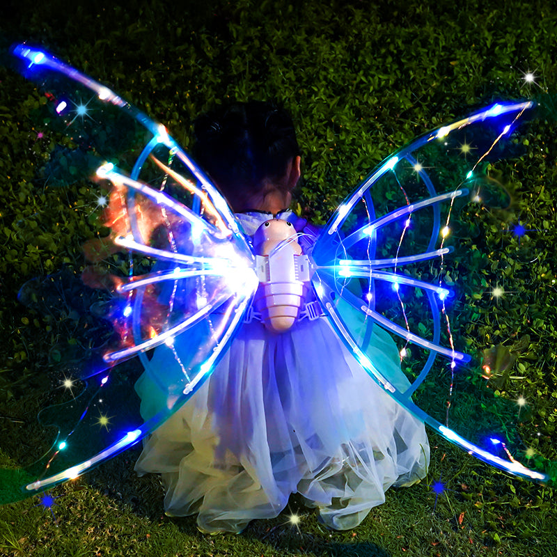 Girls Electrical Butterfly Wings With Lights Glowing Shiny Dress Up Moving Fairy Wings For Birthday Wedding Christmas Halloween - AFFORDABLE MARKET