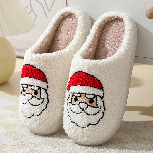 Christmas Home Slippers Cute Cartoon Santa Claus Cotton Slippers For Women And Men Couples Winter Warm Furry Shoes - AFFORDABLE MARKET