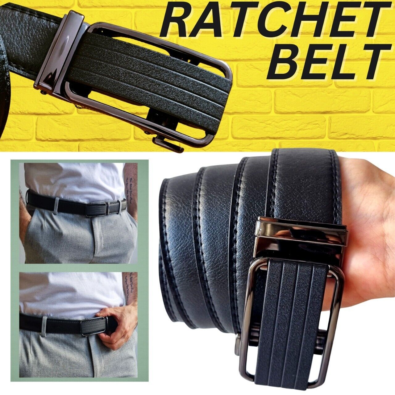 Men's Ratchet Belt Leather Mens Belt With Slide Buckle Ratchet Belts For Men USA - AFFORDABLE MARKET