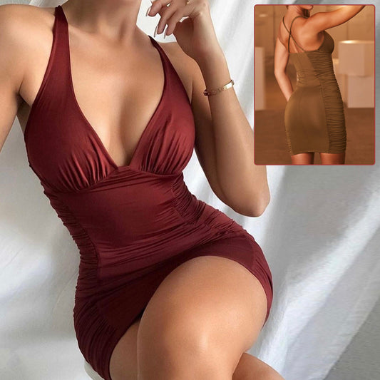 Women's Sexy V-neck Backless Short Dress