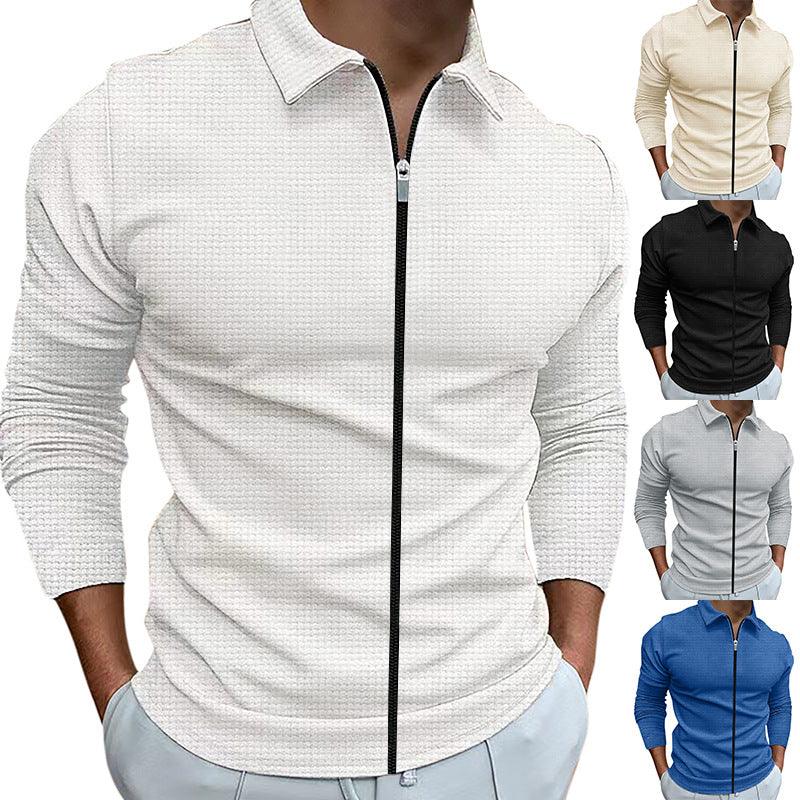 Men's Clothing Waffle Style Zipped Lapel Jacket Outdoor Sports Tops - AFFORDABLE MARKET