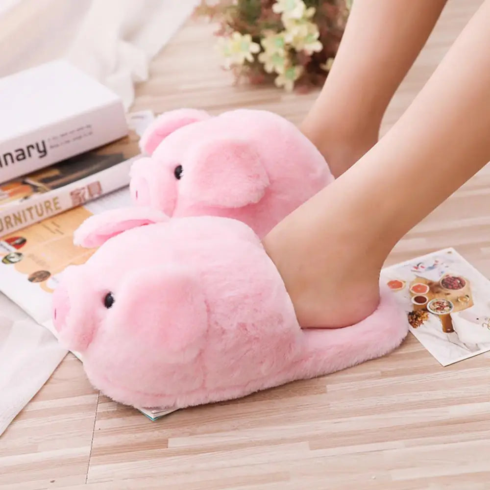 Pink Comfortable Pig Slippers Cartoon Plush Slippers Non-Slip Furry Shoe