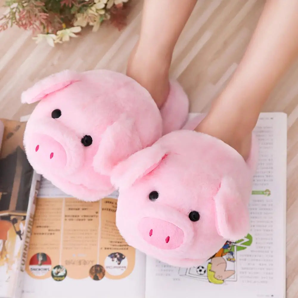 Pink Comfortable Pig Slippers Cartoon Plush Slippers Non-Slip Furry Shoe