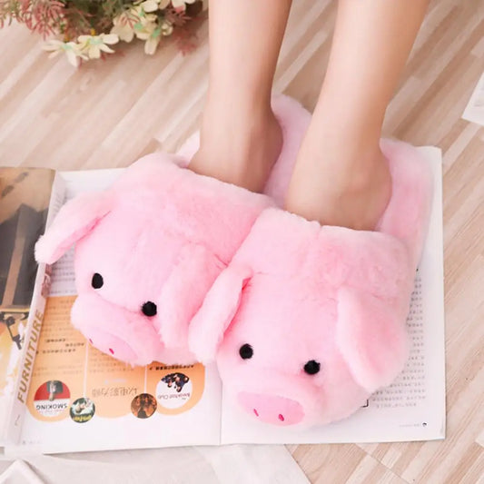 Pink Comfortable Pig Slippers Cartoon Plush Slippers Non-Slip Furry Shoe