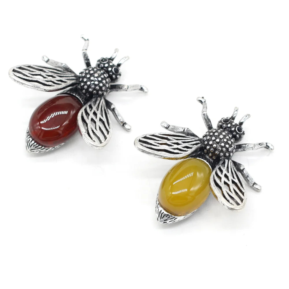 Women Brooch Natural Stone Bee-Shaped Pendant Brooch For Jewelry Making DIY Necklace Bracelet Clothes Shirts Accessory