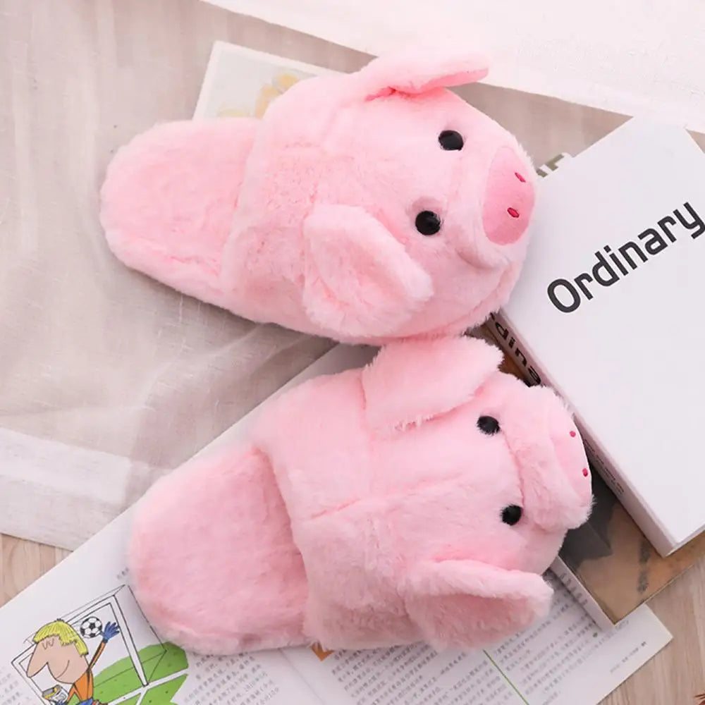 Pink Comfortable Pig Slippers Cartoon Plush Slippers Non-Slip Furry Shoe