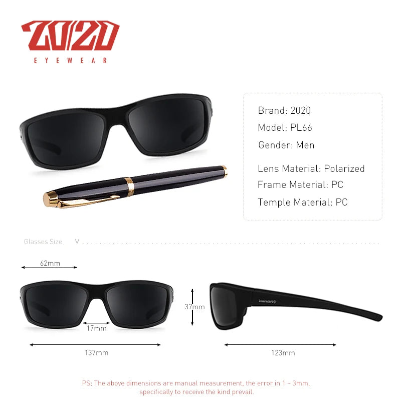 20/20 Optical Brand Design New Polarized Sunglasses Men Fashion Male Eyewear Sun Glasses Travel Fishing Oculos PL66 With Box
