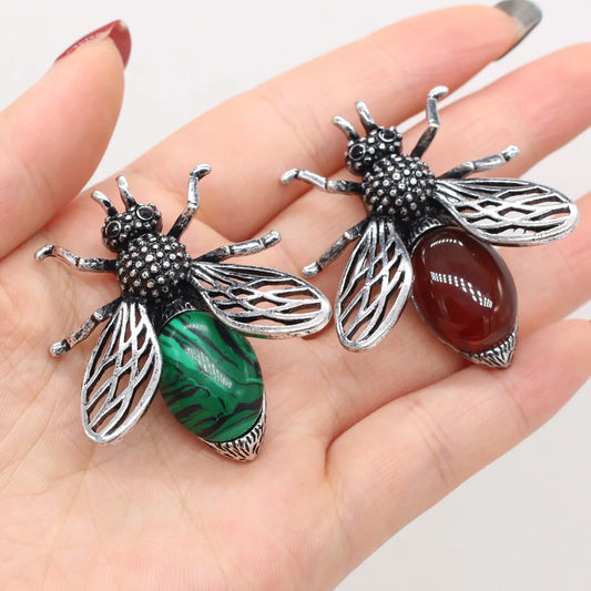 Women Brooch Natural Stone Bee-Shaped Pendant Brooch For Jewelry Making DIY Necklace Bracelet Clothes Shirts Accessory