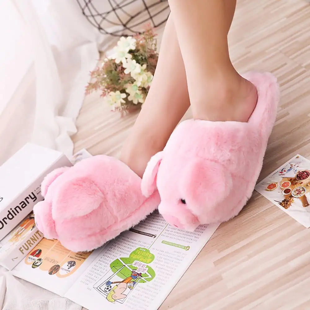 Pink Comfortable Pig Slippers Cartoon Plush Slippers Non-Slip Furry Shoe