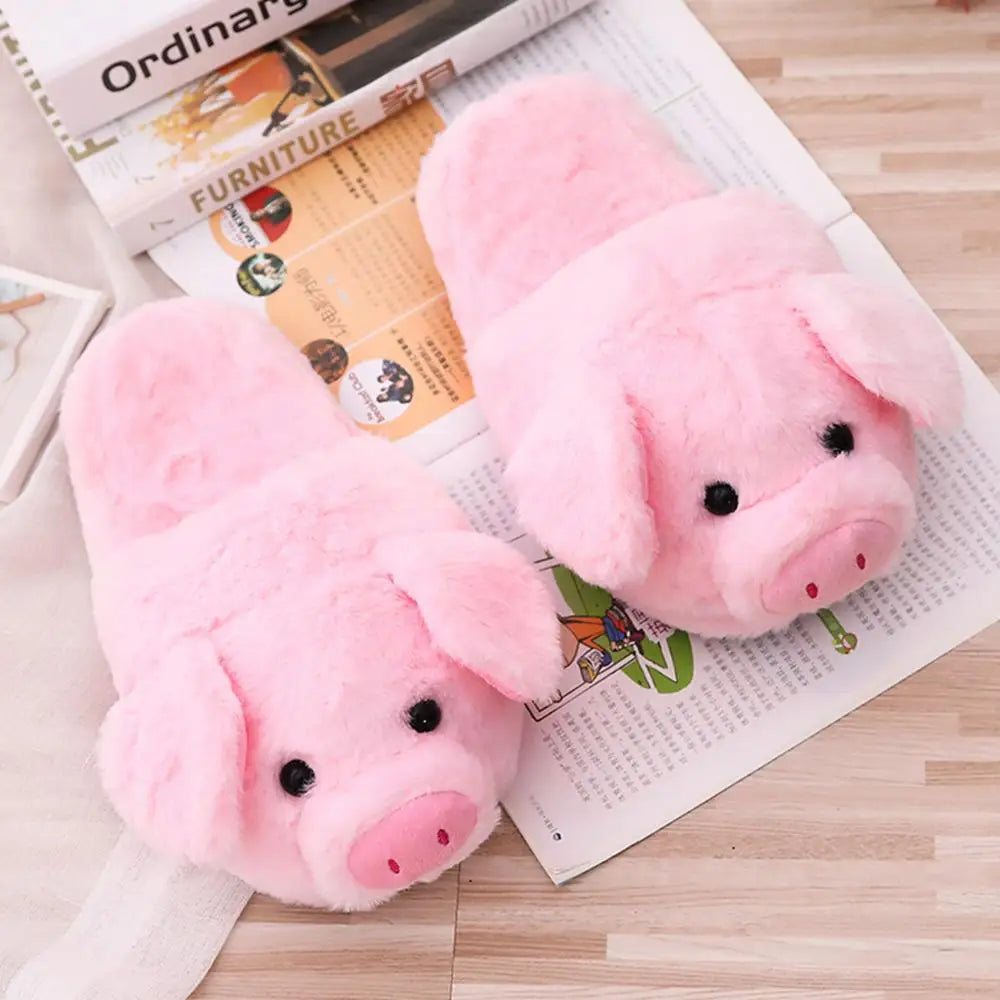 Pink Comfortable Pig Slippers Cartoon Plush Slippers Non-Slip Furry Shoe