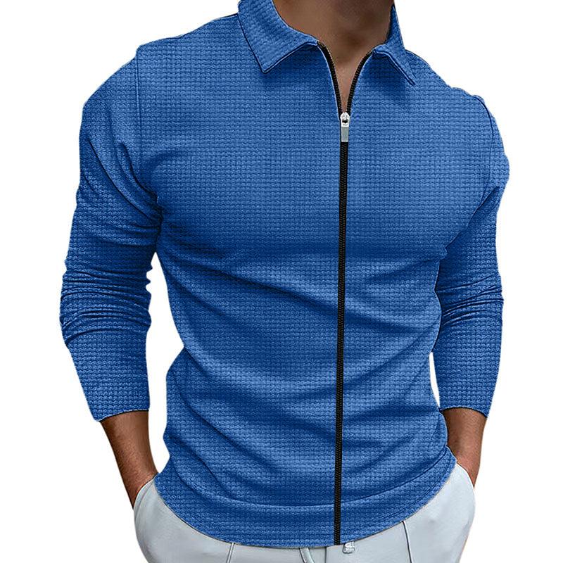 Men's Clothing Waffle Style Zipped Lapel Jacket Outdoor Sports Tops - AFFORDABLE MARKET