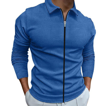 Men's Clothing Waffle Style Zipped Lapel Jacket Outdoor Sports Tops - AFFORDABLE MARKET