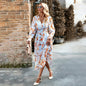 Women's Fashion Casual Printing V-neck Dress - AFFORDABLE MARKET