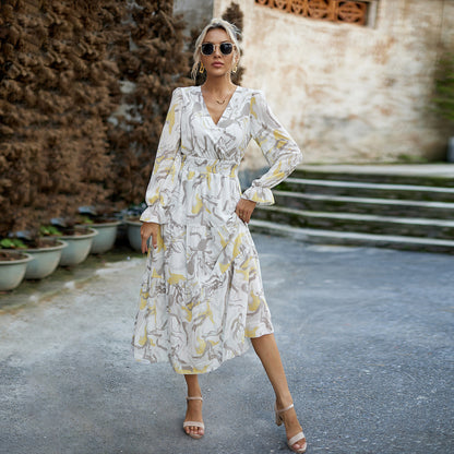 Women's Fashion Casual Printing V-neck Dress - AFFORDABLE MARKET