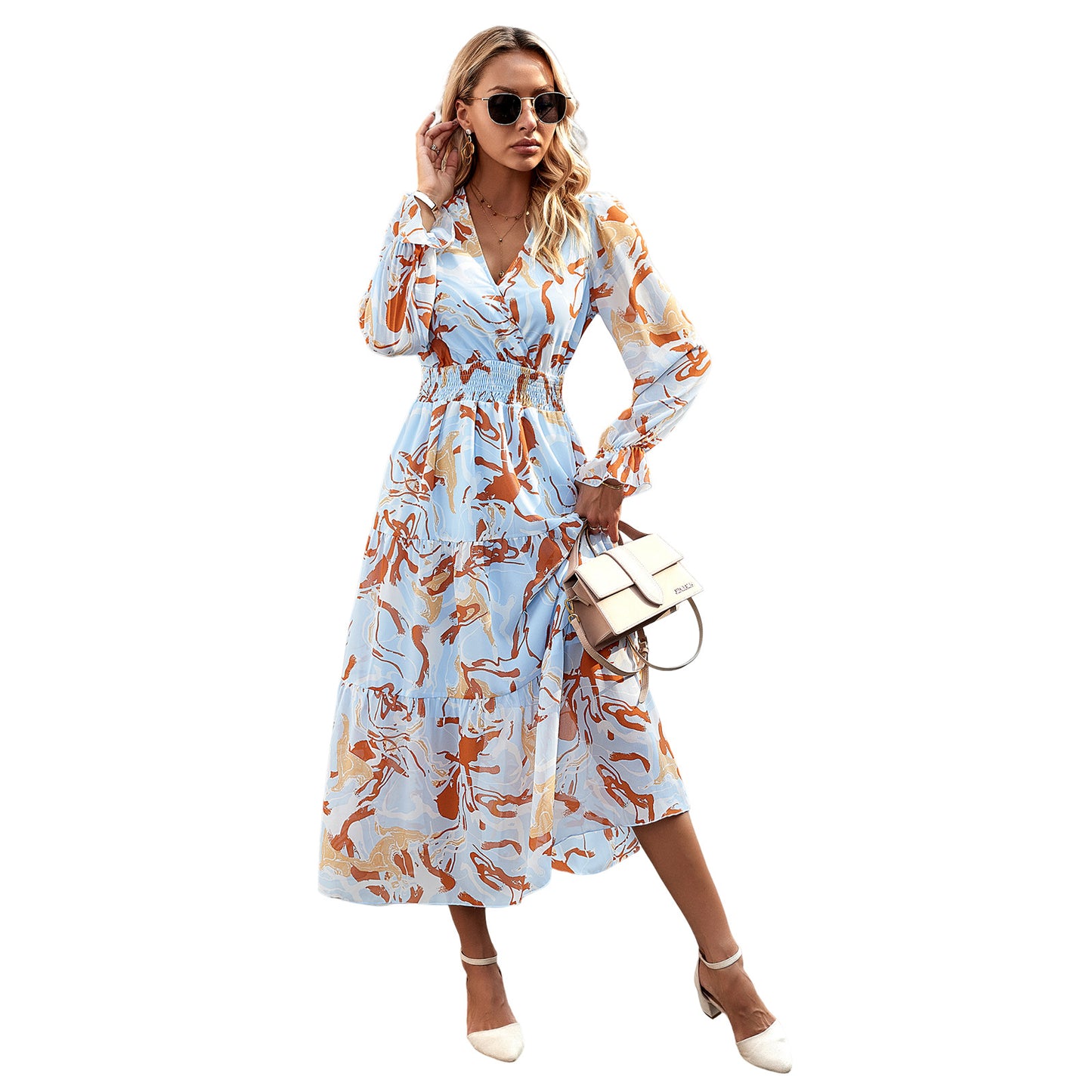 Women's Fashion Casual Printing V-neck Dress - AFFORDABLE MARKET