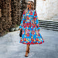 Women's Fashionable Round Neck Printed Dress - AFFORDABLE MARKET
