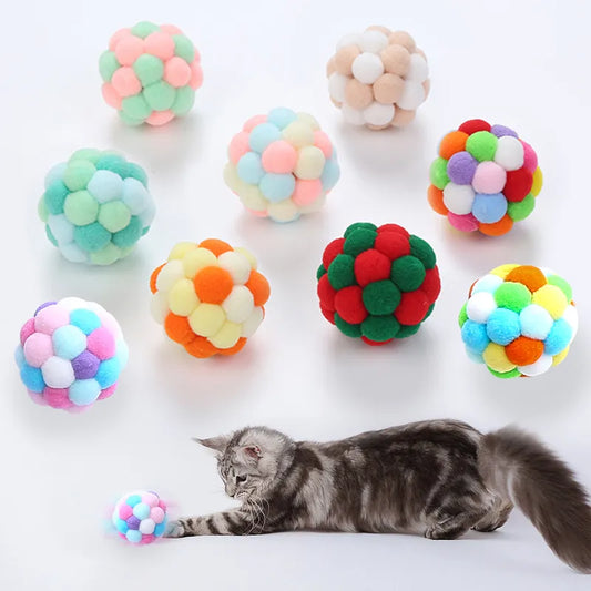 Cat toys Colorful handmade Elastic  bell ball interactive chase pet supplies